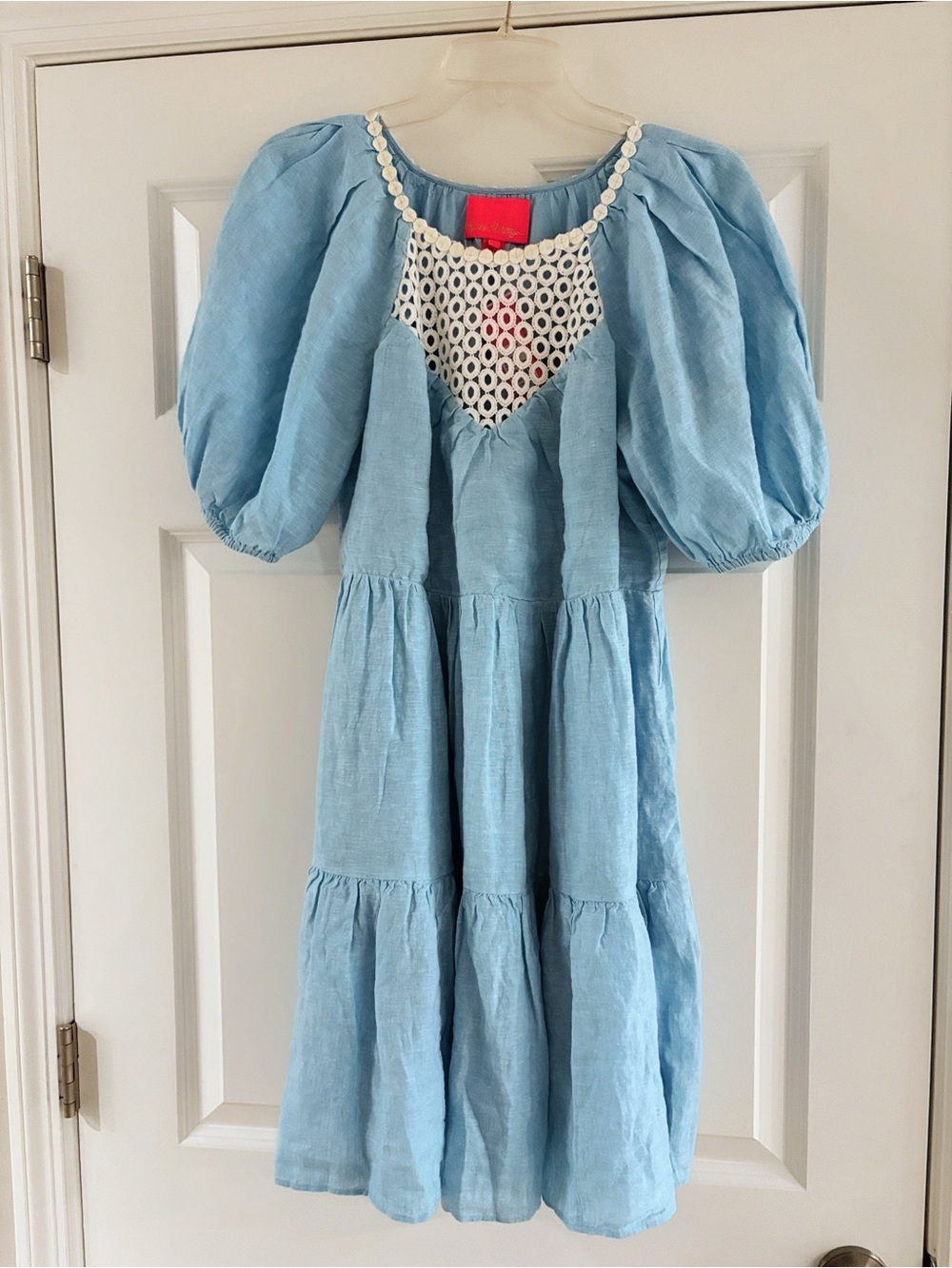 Lilly Pulitzer Light Blue Lagoon Linen Puff-Sleeve Dress With Pockets NWT SALE! - Picture 3 of 7